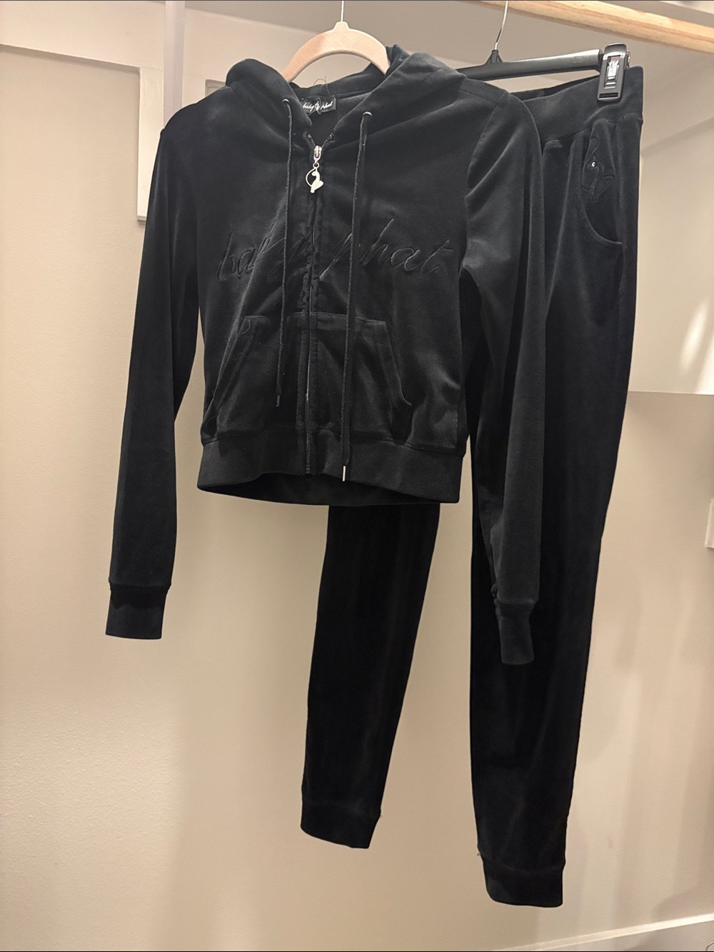 Baby Phat Black Velour Zip Hoodie & Joggers Set